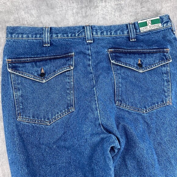Game Winner Sportswear Brush Jeans Men 38W x 32L Blue Nylon Faced Fish Hunt VTG - Picture 3 of 13